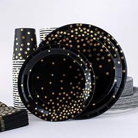 Black and Gold Party Supplies, Black & Gold Dots - Paper Dinner Plates, Dessert Plates, Cups, Napkins, Set of 200 for 50 People - Birthday, Retirement, Graduation, Wedding, Adds to Any Party Décor