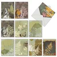 10 Assorted Note Cards with Envelopes - 'Layered Leaves' Blank Greeting Cards - Elegant All-Occasion Plant and Fern Stationery Notecards for Weddings, Baby Showers, Sympathy - NobleWorks M2985OCB
