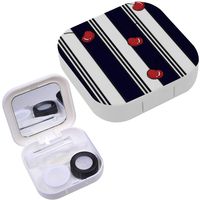 Portable Contact Lens Case Box Travel Kit Mirror + Bottle + Tweezers Container Holder [ Summer Resort Stripe Fresh Red ]