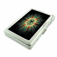 Fractal Circle Retro Em1 Hip Silver Cigarette Case With Built In Lighter 4.75" X 2.75" Id Holder Metal Wallet RFID Protection