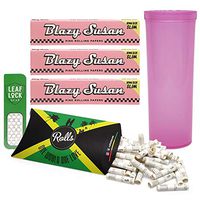 Blazy Susan King Size Pink Rolling Paper (3 Packs) with Rolls 7mm Smart Filter Pre Rolled Tips, Leaf Lock Gear Grinder Card and Pop Top Storage Container