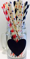 PATRIOTIC STARS and STRIPES, Red, Blue, and Silver, Vintage Paper Drinking Straws - 100 Count - Twilight Parties