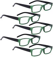 READING GLASSES 5 pack Stylish Designed Cute Readers for Women Men Reading (Green, 3.50)