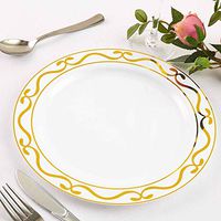 Efavormart 50 Pack 10" White Plastic Disposable Dessert Salad Plates with Gold Scalloped Hot Stamped Rim for Wedding Banquet