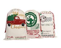 KEFAN 3 Pack Christmas Bag Santa Sack Canvas Bag for Gifts Santa Sack with Drawstrings Extra Large Size 27.5"x19.5" (Pattern 9)