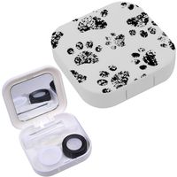 Portable Contact Lens Case Box Travel Kit Mirror + Bottle + Tweezers Container Holder [ Paw Footprints Dog Cat ]