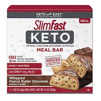 SlimFast Keto Meal Replacement Bar, Whipped Peanut Butter Chocolate, 5 Count per pack, 7.4 Ounce