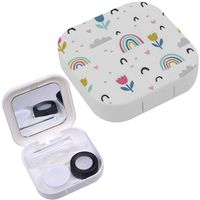 Portable Contact Lens Case Box Travel Kit Mirror + Bottle + Tweezers Container Holder [ Cute Flower and Rainbow ]