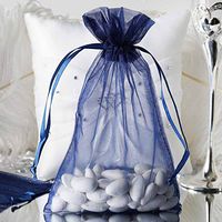 Tableclothsfactory 10PCS Navy Blue Organza Gift Bag Drawstring Pouch Wedding Favors Bridal Shower Treat Jewelry Bags - 6"x9"
