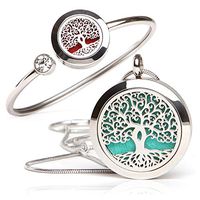 Essential Oil Diffuser Necklace and Bracelet Set - Best for Aromatherapy - Perfume, Fragrance, Scent Diffusers for Women - Tree of Life Gift Set (Small)