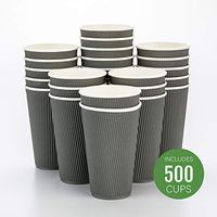 500-CT Disposable Gray 16-OZ Hot Beverage Cups with Ripple Wall Design: No Need for Sleeves - Perfect for Cafes - Eco-Friendly Recyclable Paper - Insulated - Wholesale Takeout Coffee Cup