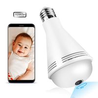 Light Bulb Camera with 1080P F2.0/1.6mm Fish Eye Lens Night Vision 360-Degree Panoramic View IP 128GB TF Card Wireless WiFi Motion Detection Camera for Remote Security Surveillance