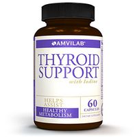 AMVILAB Thyroid Support with Iodine, Vitamin B12 and 12 Other Essential Ingredients–Healthy Thyroid, Happy Life. Revitalize Metabolism, Energy & Cognitive Health. 60 Capsules
