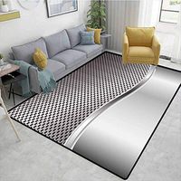Grey Paisley Customize Door Mats for Home Mat, Technology Structure with Wavy Stripe and Checkered Motif Industrial Grid Print, Easy Maintenance Area Rug Living Room Bedroom Carpet(2.5'x 9')