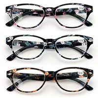 3 Pairs Women Classic Floral Readers With Spring Hinge - Oval Reading Glasses RX Magnification (3 Pairs, 1.50)