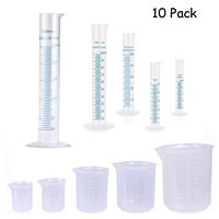 10 Pack Plastic Graduated Cylinkers Beakers Set,Clear Measuring Cylinker 5 Sizes-10ml,25ml,50ml,100ml,250ml and Measuring Beaker 5 Sizes-50ml,100ml,250ml,500ml,1000ml for Lab
