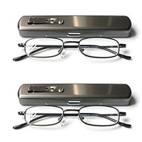 Portable Readers EYE ZOOM 2 Pack Lightweight Metal Reading Glasses Spring Hinge with Pocket Hard Case for Men and Women, Gunmetal, 3.50 Strength