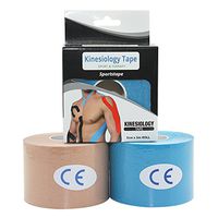 STpro Elastic Waterproof Kinesiologie Tape 2" x 16.4 ft,2 Rolls,Beige(Skin) & Blue
