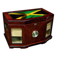 Large Premium Desktop Humidor - Glass Top - Flag of Jamaica (Jamaican) - Waves Design - 300 Cigar Capacity - Cedar Lined with Two humidifiers & Large Front Mounted Hygrometer.