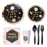 Amosfun 68PCS New Year Disposable Dinnerware Set 2020 New Years Eve Party Tableware Set Includes Plates Cup Knife Fork Spoon Napkin for 2020 New Years Eve Decorations