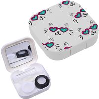 Portable Contact Lens Case Box Travel Kit Mirror + Bottle + Tweezers Container Holder [ Cartoon Cat ]