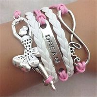 NEW Infinity Ballet Girl Antique Silver Leather Charm Bracele Popular Cute Trendy Charms Cheap Good