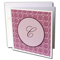 3dRose Elegant letter C in a round frame surrounded by a floral pattern in rose pink monotones - Greeting Cards, 6 x 6 inches, set of 12 (gc_36013_2)