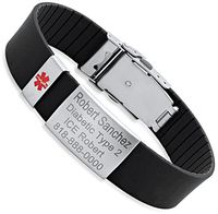 Personalized Free Engraving - Quality Medical ID Bracelet with Rubber (Black/Silver)
