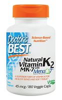 Doctor's Best Natural Vitamin K2 Mk-7 with Menaq7, Strengthen Bones, Non-GMO, Vegan, Gluten Free, Soy Free, 45 Mcg, 180 Veggie Caps