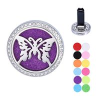 SG Butterfly Car Air Freshener Aromatherapy Essential Oil Diffuser Vent Clip Stainless Steel Rhinestone Locket with 11 Felt Pads