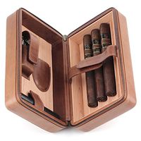 Leather Cigar Humidor Case Cedar Wood Box - Atmosphere Leather - [Brown]