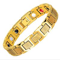 HAIHF Mens Magnetic Titanium Steel Bracelet for Arthritis Pain Relief Strong Magnets Wristband with Links Removal Tool & Packing Box,Gold Color