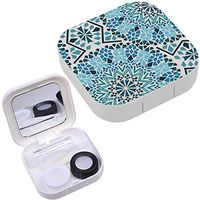 Portable Contact Lens Case Box Travel Kit Mirror + Bottle + Tweezers Container Holder [ Turquoise Moroccan Mosaic ]