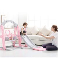 Leadmall Toddler Climber and Swing Set | 3 in 1 Indoor Outdoor Climber Slide Playset w/Basketball Hoop& Easy Climb Stairs | Infant Playground Baby Safe Play Swingset (Pink)