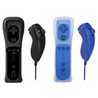 Poulep Gesture Controller and Nunchuck Joystick with Silicone Case for Nintendo Wii U Console (A- 2 Packs Black and Deep Blue)