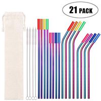 Metal Straws Stainless Steel Straws 16 Pcs 10.5" 8.5" Reusable Drinking Straws Rainbow Multi Colored Straws for 20 24 30 OZ Yeti Tervis Rtic Tumblers with 16 Silicone Tips 4 Cleaning Brush 1 Case
