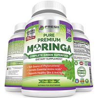 Moringa Oleifera 180 Capsules – 100% Pure Leaf Powder - Max 1000mg Per Serving - Complete Green Superfood Supplement - Full 3 Month Supply - Pure Miracle Tree Moringa Super Greens Powder Vegan Caps