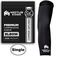 Motus Edge Copper Infused Elbow Compression Sleeve for Tennis Elbow, Tendonitis, Crossfit, Pain Relief (1-Pack - Medium)