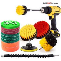 15 Pieces Drill Brush Attachment, Vansware Power Scrubber Brush Scrub Pads Cleaning Kit with Extend Long Attachment for Tiles, Kitchen, Sinks, Stove, Bathtub, Bathroom, Floor, Fit Most Drills (Yellow)