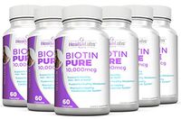 Health Labs Nutra Biotin Pure 10,000mcg per Veggie Capsule- Promotes Healthier Skin, Hair and Nails - Pack of 6