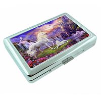Unicorns Mythical Creature S6 Silver Cigarette Case Metal Wallet Id Holder 4" X 2.75" RFID Protection