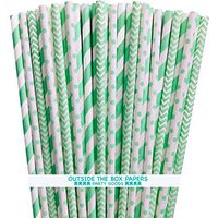 Paper Drinking Straws - Mint Green White - Stripe Polka Dot Chevron - 7.75 Inches - 100 Pack - Outside the Box Papers Brand