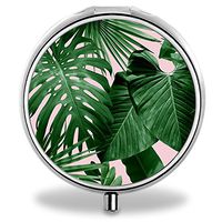 Compact 3 Compartment Medicine Case, IMLONE Customized Tropical Palm Leaves Pill Organizer Metal Pill Box Pill Container for Purse, Travelling and Daily Needs