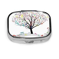 Pill Box Music Tree Square Pill Case Daily Metal Silver Medicine Tablet Holder Organizer Carry Cases for Purse Pocket Travel Vitamin,Small 2.2 inch,3 Compartment