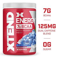 XTEND Energy BCAA Powder Blue raspberry | 125mg Caffeine + Sugar Free Pre Workout Muscle Recovery Drink with Amino Acids | 7g BCAAs for Men & Women | 30 Servings | Packaging May Vary