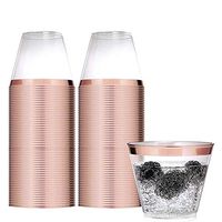 CheeseandU 50Pack Rose Gold Rimmed Clear Hard Plastic Cups 9 oz Fancy Disposable Wedding Tumblers for Party Wedding Dinner Excellent Disposable Wine Glasses Cocktails Toasts Ice Cream Cups