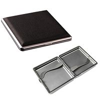 Portable Stainless Steel and Leather Double Sided Flip Open Extra Slim Metal Cigarette Case Box Holder Holds 20 Cigarettes (Style 1)