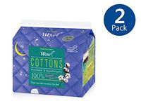 WOW Sanitary Napkins for Women Heavy Night Time Super Long Thin Pads with Wings 100% Cotton Breathable, Hypoallergenic Pad 16.9"(43cm) for Sensitive Skin Pack of 2 (12 Total)