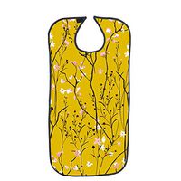 Reusable Adult Bib, Waterproof Washable Clothing Protector for The Eldly, Eating Mealtime Protective Bibs Apron for Senior Disability Women Men, Floral Pattern (Yellow)