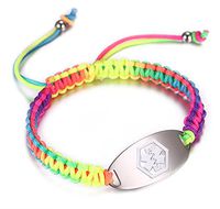 JF.JEWELRY Medical Alert ID Bracelet for Women Girls Multicolor Rainbow Braided Allergy Bracelets for Kids,Free Engraving